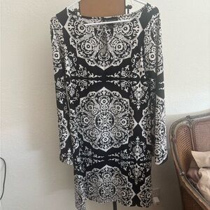 INC International Concepts Black and White Long Sleeve Dress